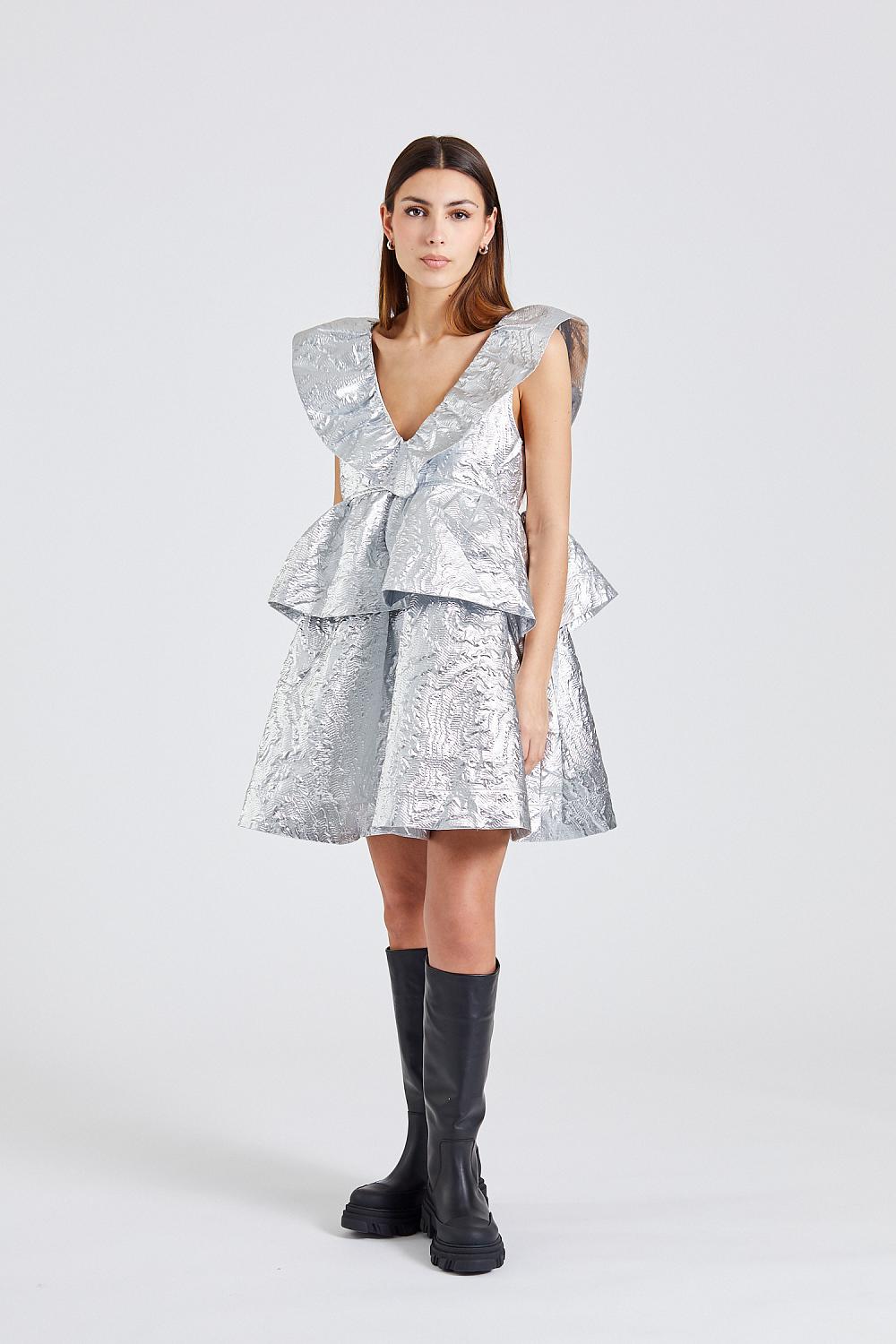 Metallic Jacquard Layer Dress Silver | Retro